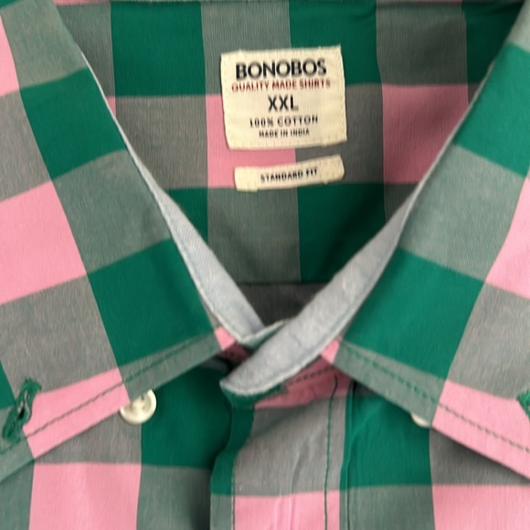 Bonobos XXL LS Pink and Green Check Button Down 100% Cotton - Picture 2 of 3